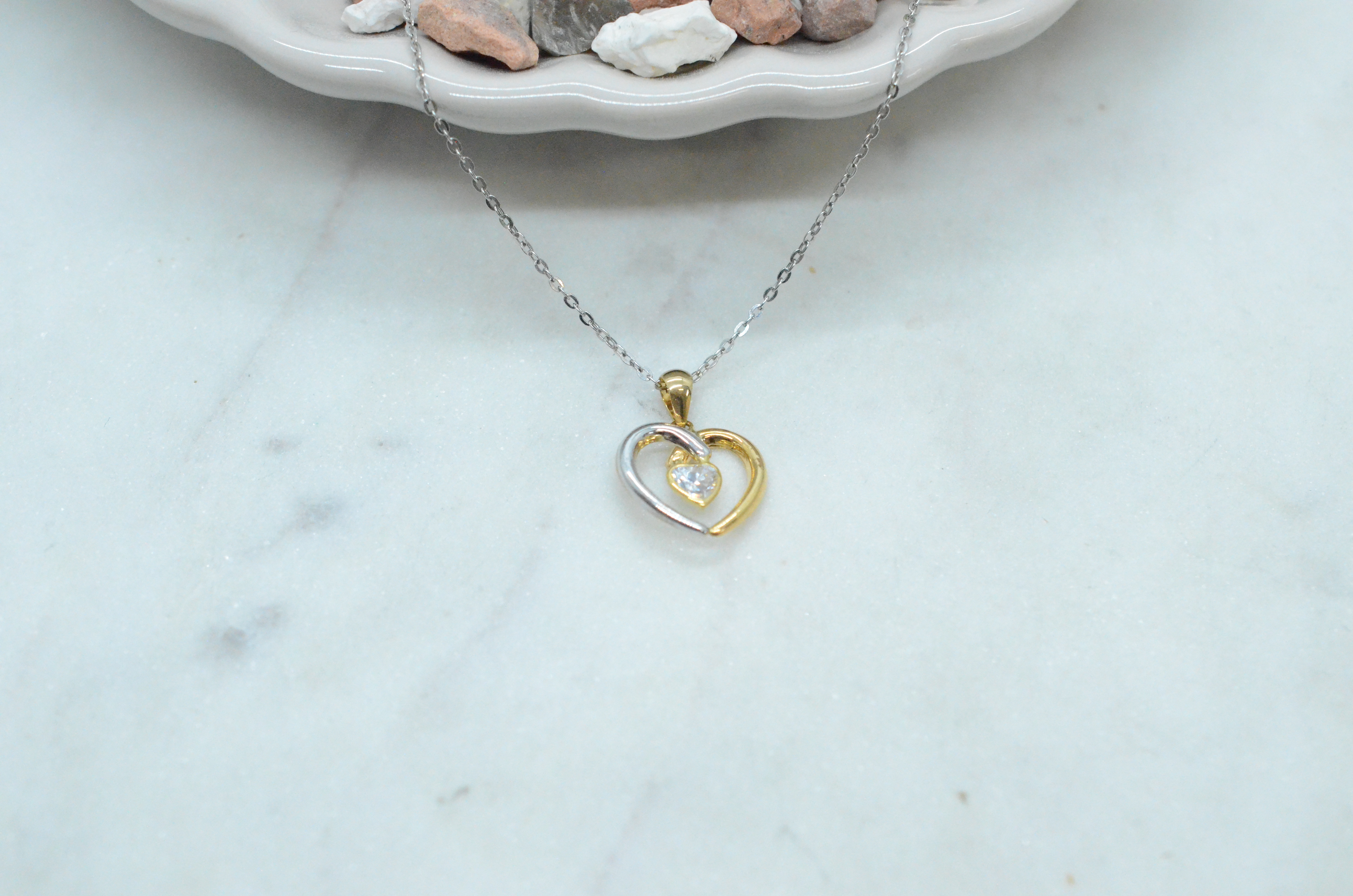 18k two color heart pendant with cz - 3