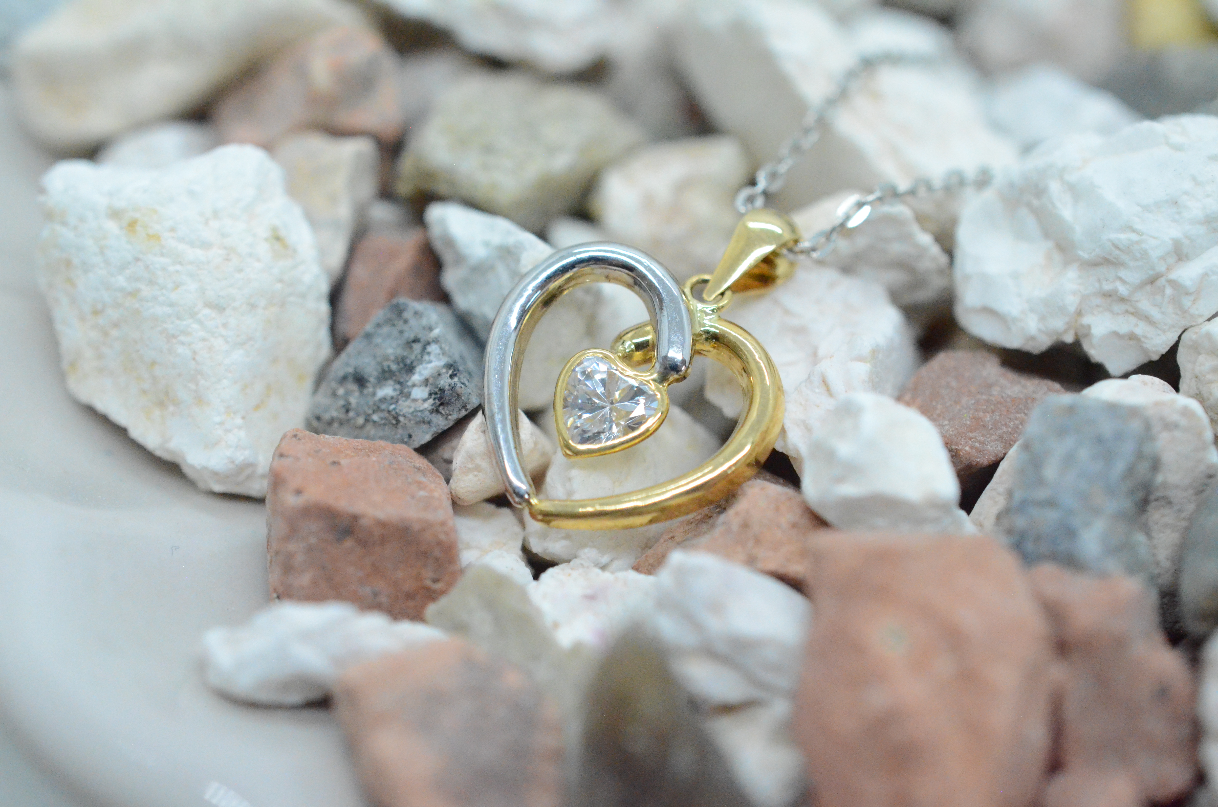 18k two color heart pendant with cz - 2
