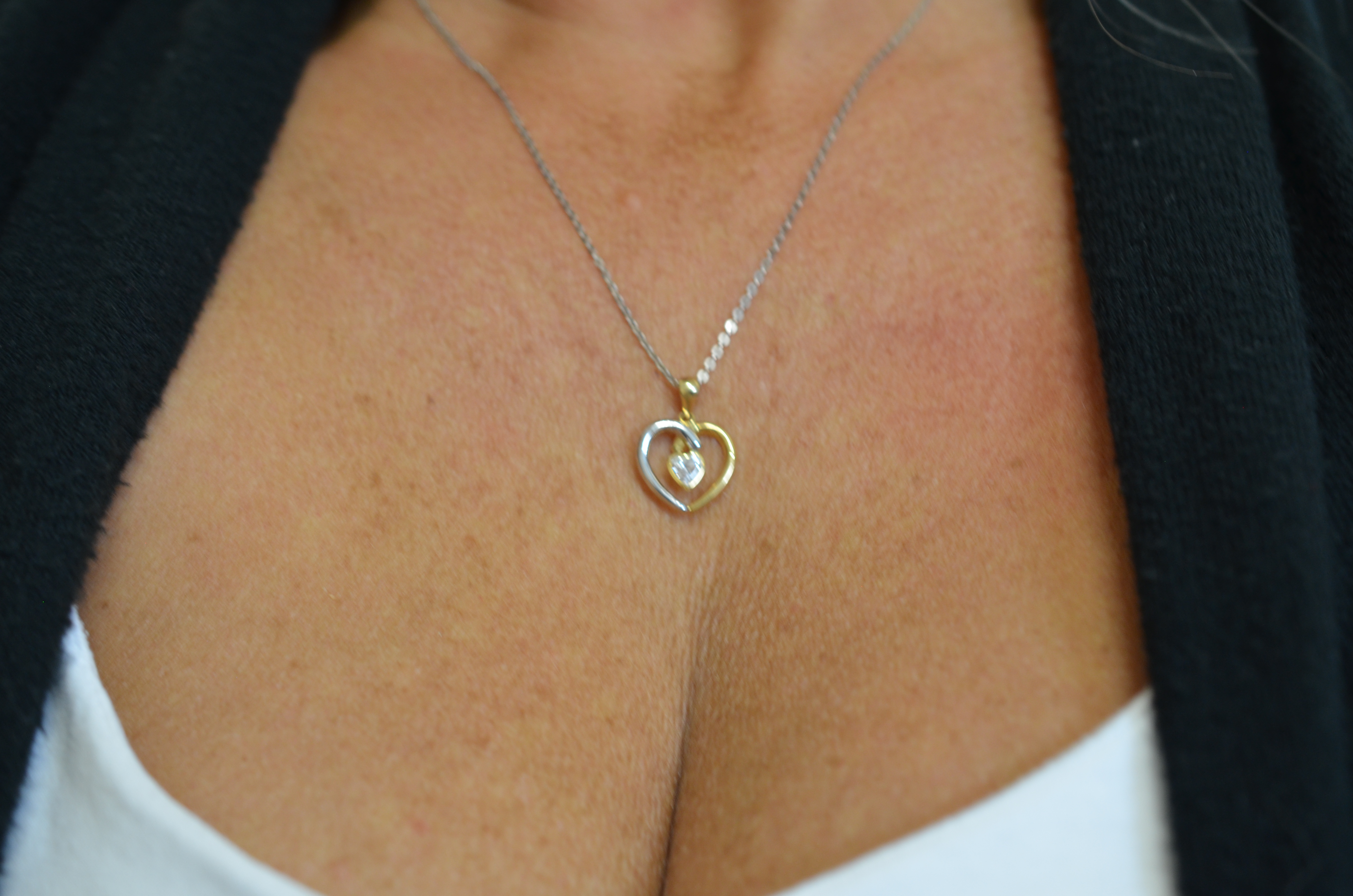 18k two color heart pendant with cz - 4