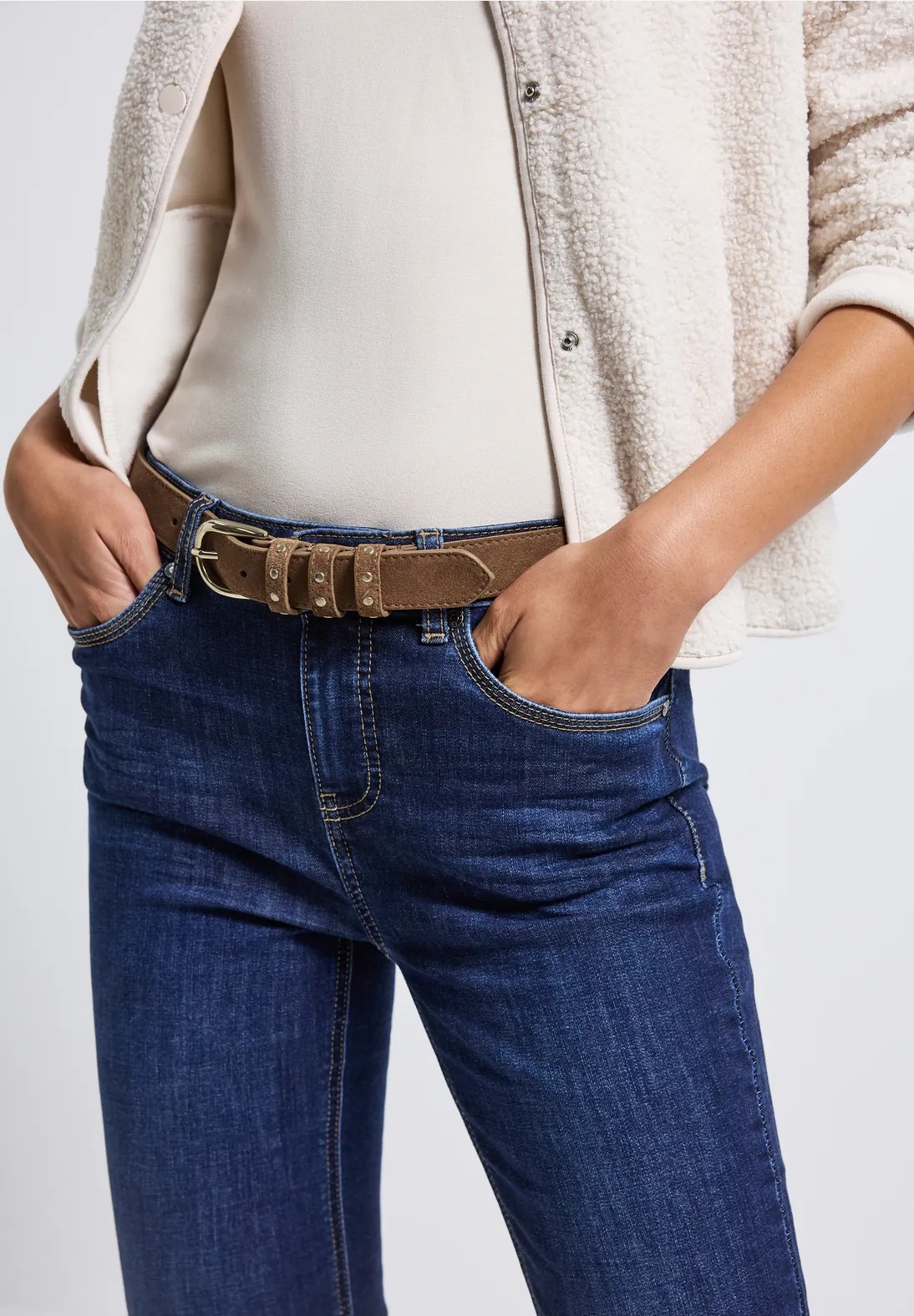 BC Velour Belt With Rivets - Cognac - Street One
