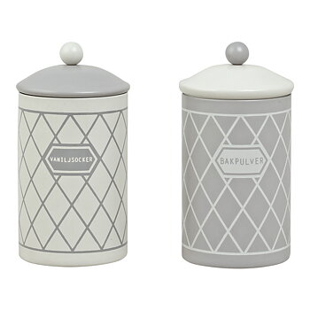 Gammaldags plåtburkar Bakpulver & Vaniljsocker Grå vita med knopp lantlig stil shabby chic lantstil