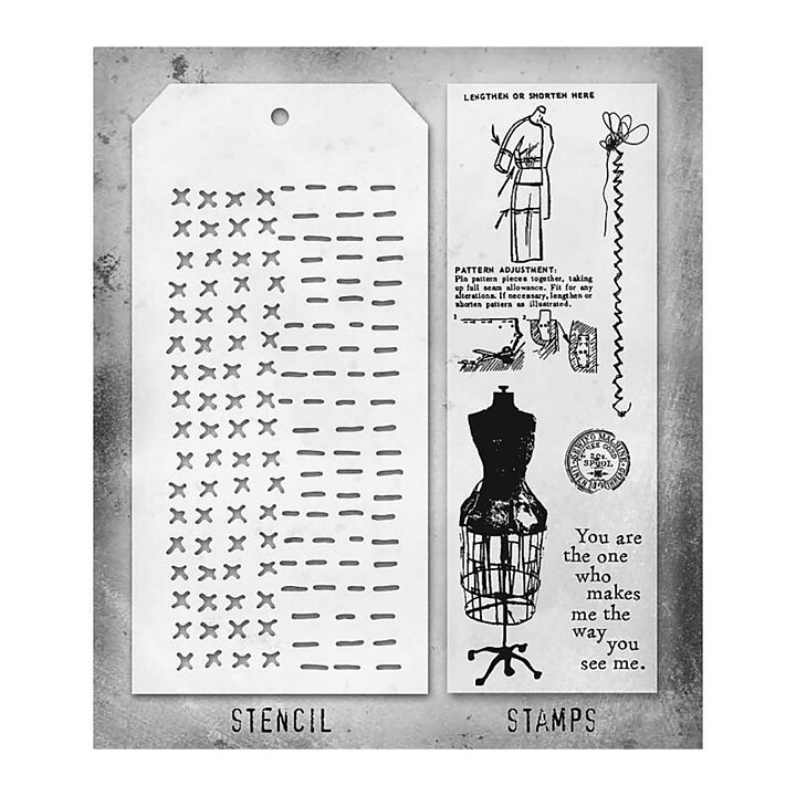Tim Holtz Mixed Media Stamps & Stencil- Set 42