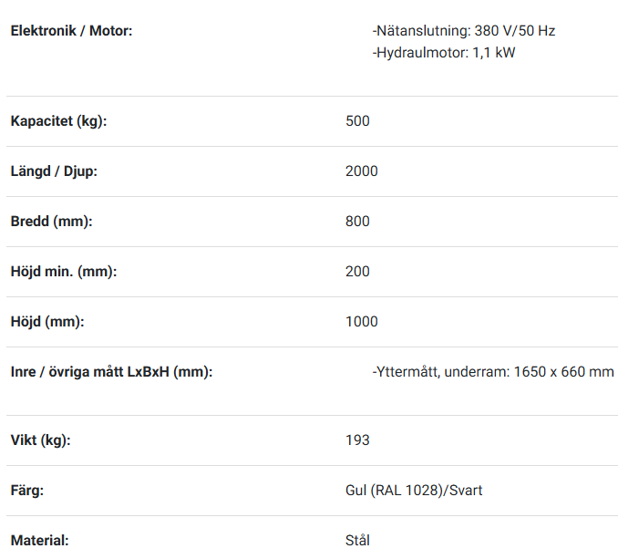 Eldrivet lyftbord  / Maxlast: 500 kg - 2