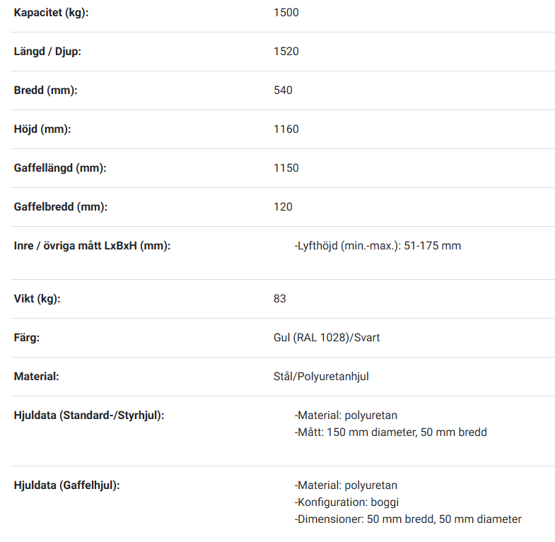 Pallyftare för specialpallar / Maxlast: 1500 kg - 2