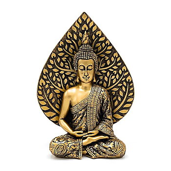 Meditation Buddhastaty med Bodhi-bladet guldfärgad
