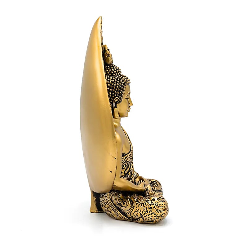 Meditation Buddhastaty med Bodhi-bladet guldfärgad - 3