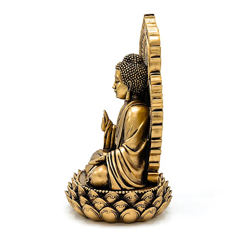 Buddha staty på tron guldfärgad - 4