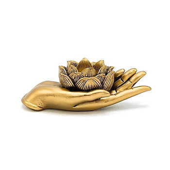 Värmeljushållare Lotus hand guldfärgad