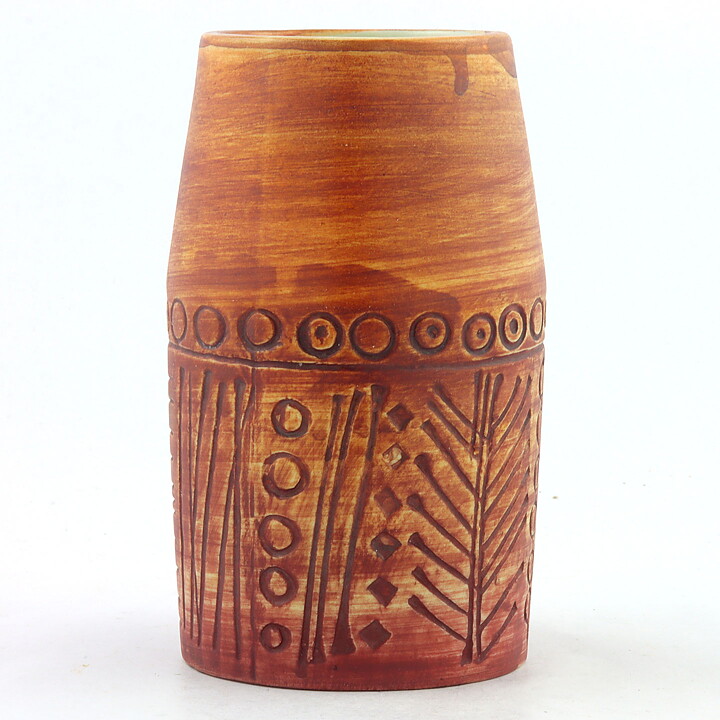 Lisa Larson (Tarragona 1959) Brown Vase with Relief Decor 15 cm  <Test Production>