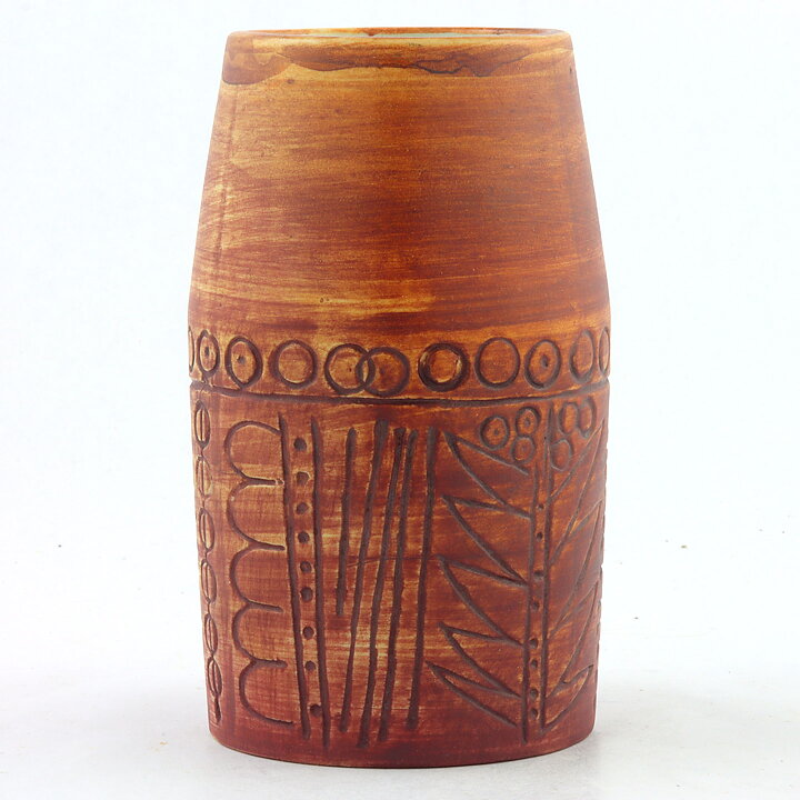 Lisa Larson (Tarragona 1959) Brown Vase with Relief Decor 15 cm  <Test Production>