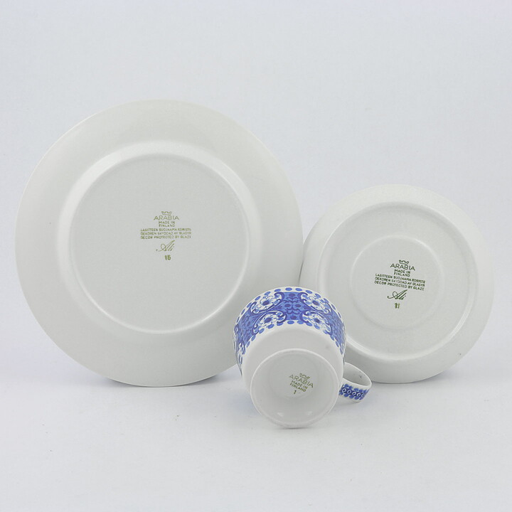 ライヤ・ウオシッキネン  Aliシリーズ  コーヒーカップ＆プレート  青色の花模様  9cm/17cm  1961年〈サンプル画像〉