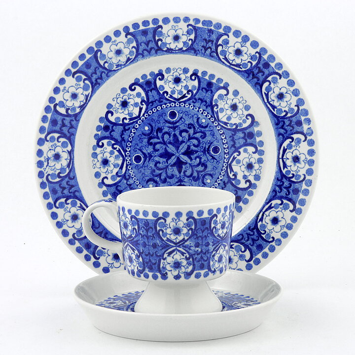 Raija Uosikkinen (Ali 1961) Coffee Cup (9 cm ) and Plate (17 cm) with Blue Flower Decor <Sample Images> 