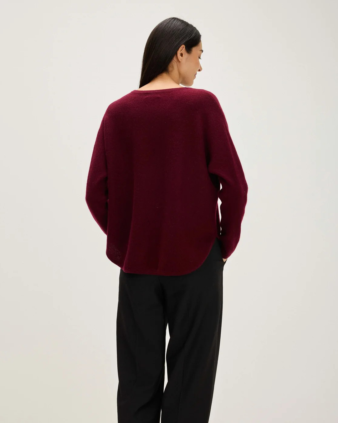 Kashmirjumper curved vinröd - 2
