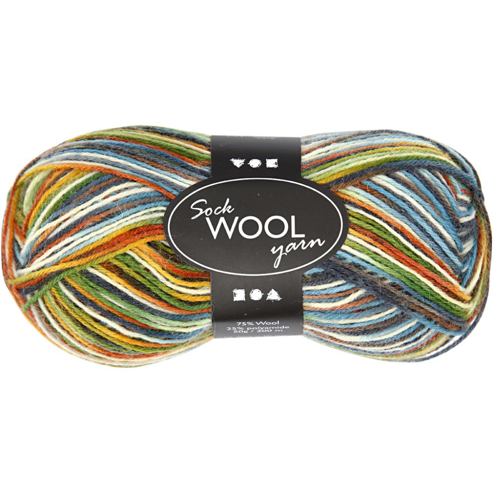 Sock Woll Yarn - Mossgrön multi