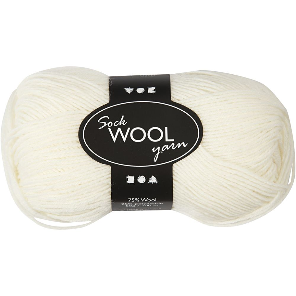 Sock Woll Yarn - Råvit