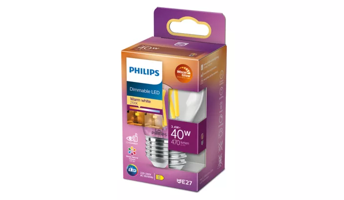 LED Klot 40W (3,4W) E27 Klar Dimbar - Philips
