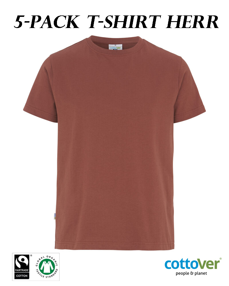 5-Pack T-shirt Klassisk - Herr - Cottover - Fairtrade & Ekologisk GOTS - 29 olika färger