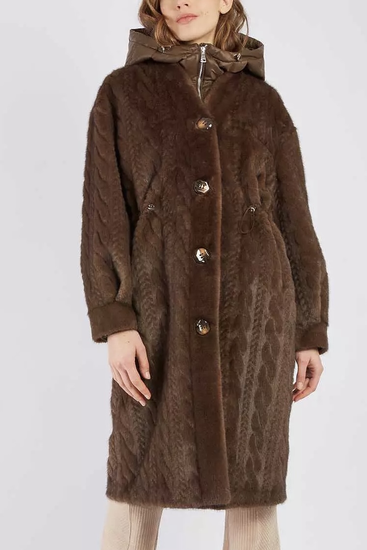 Derhy  - Riverdale Long Fakefur Coat Brown - 3