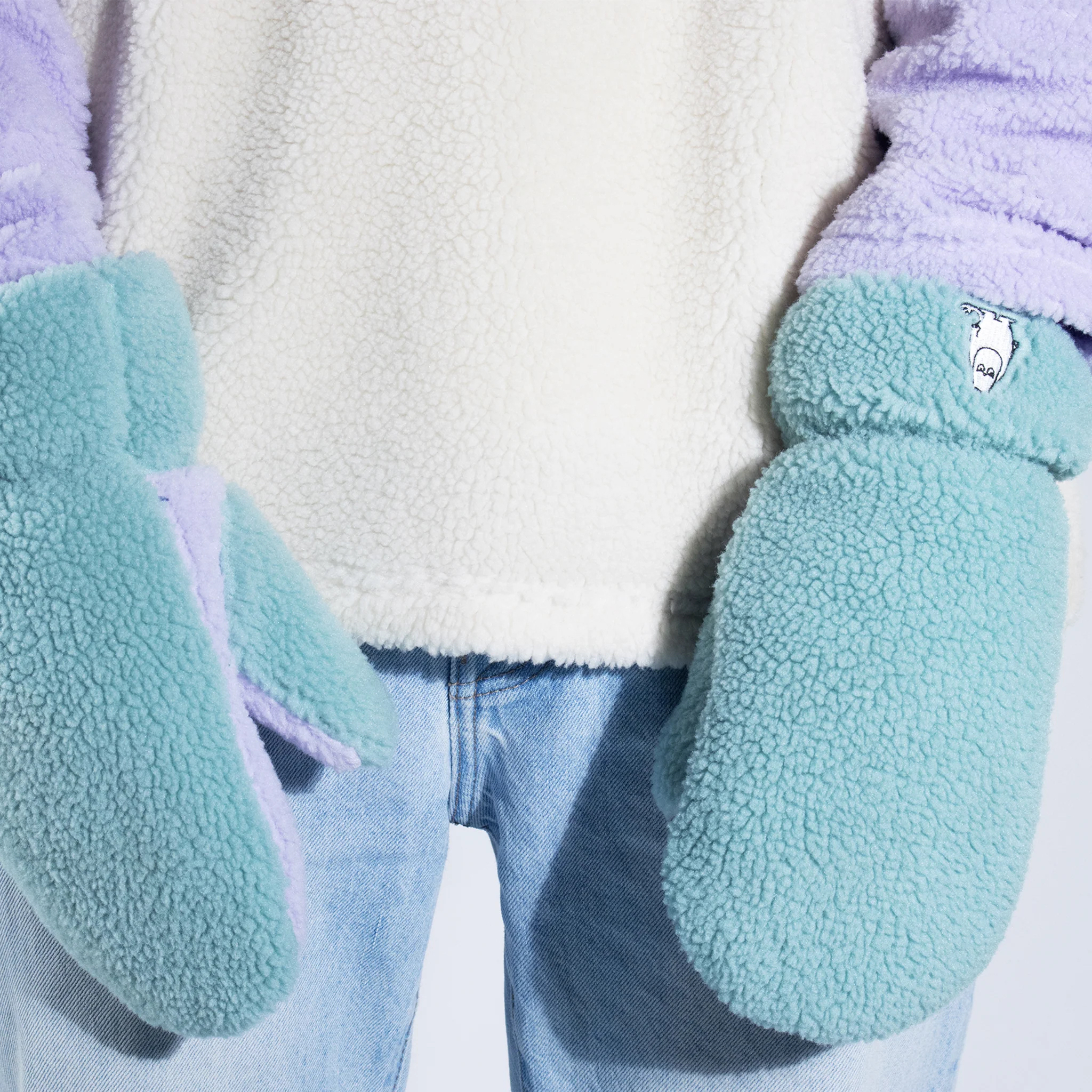 Moomin Fluffy Mittens - Adult - Moomintroll Green/Purple - 2
