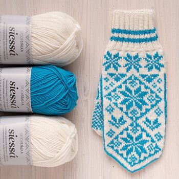 Knitting bundle mitten Stjärnvanten från Norrfjärden white-turquoise