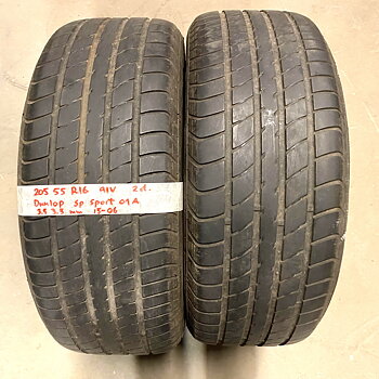 16" BEGAGNADE SOMMARDÄCK | 2 st 205/55 R16 91V Dunlop Sp Sport 01A | V15-06 | 3.5|3.5 mm | H-5