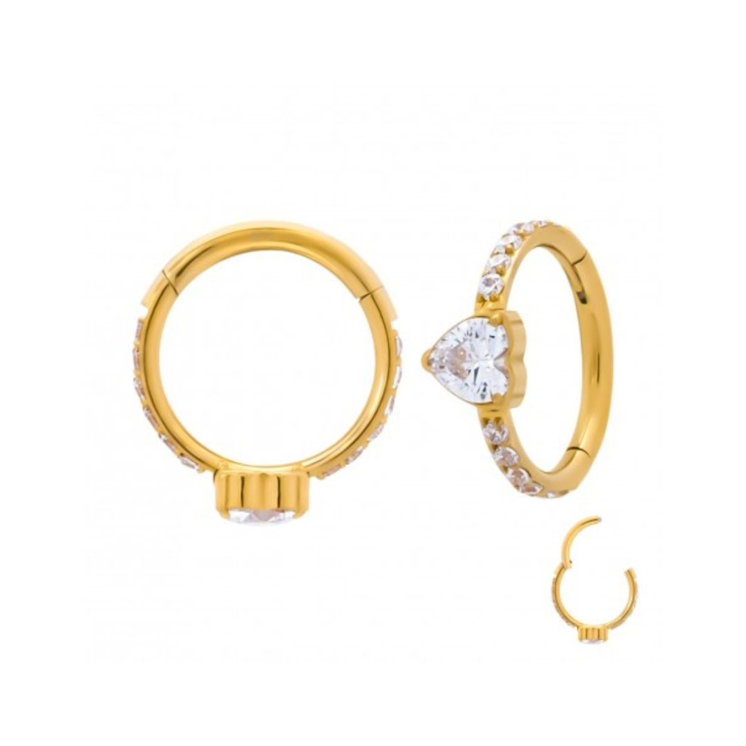 Clicker - crystal heart - gold PVD