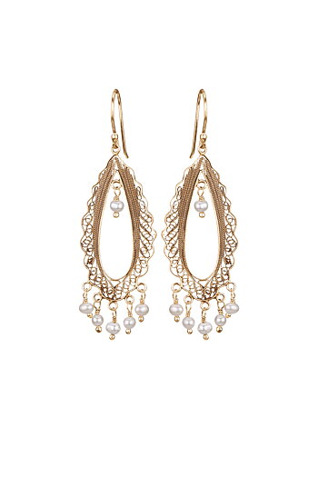 HANG LONG OVAL PETAL EARRING W. TINY PEARLS