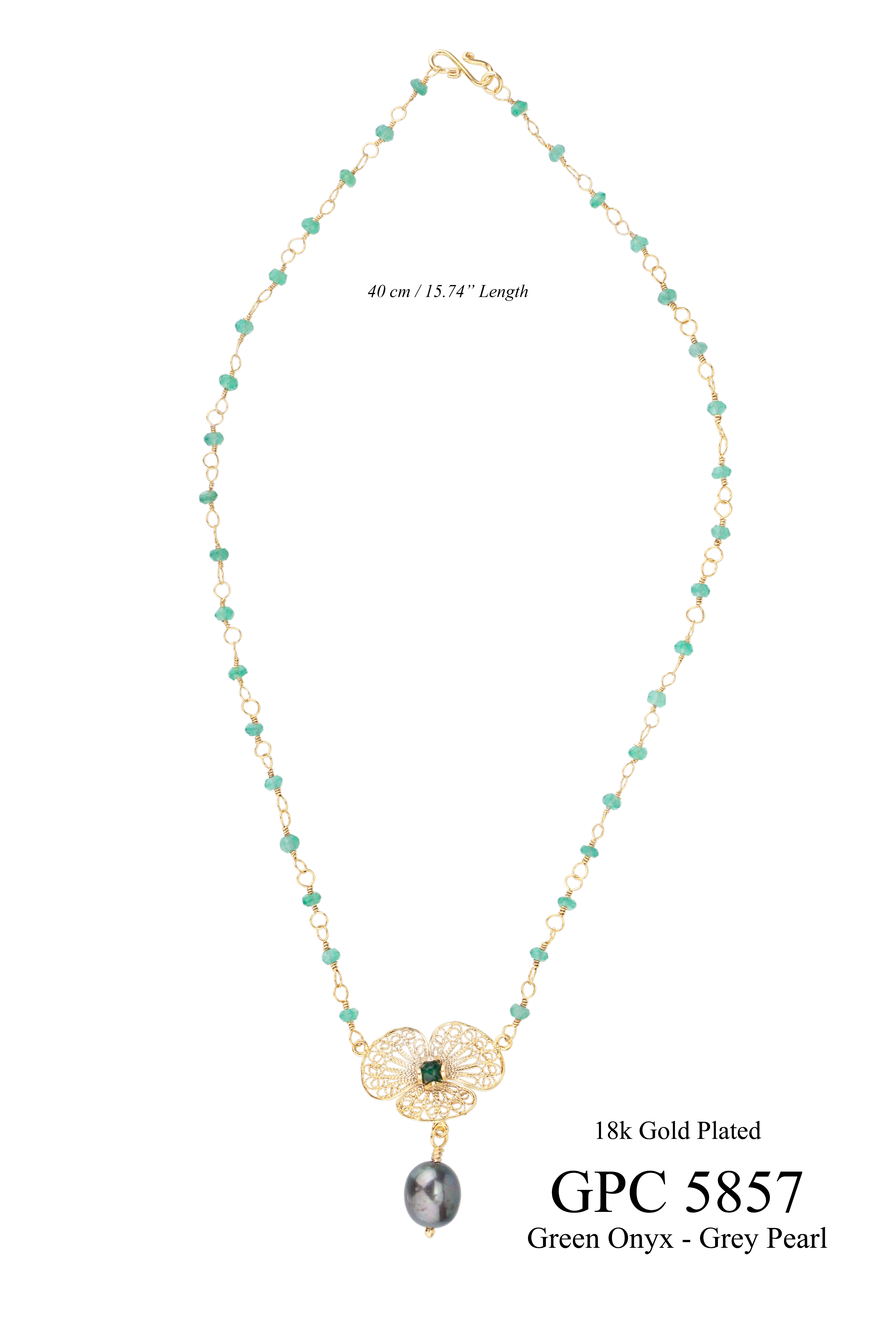 TINY TWIST NECLKLACE W. PANSY CENTER & OVAL PEARL UNDER - 3