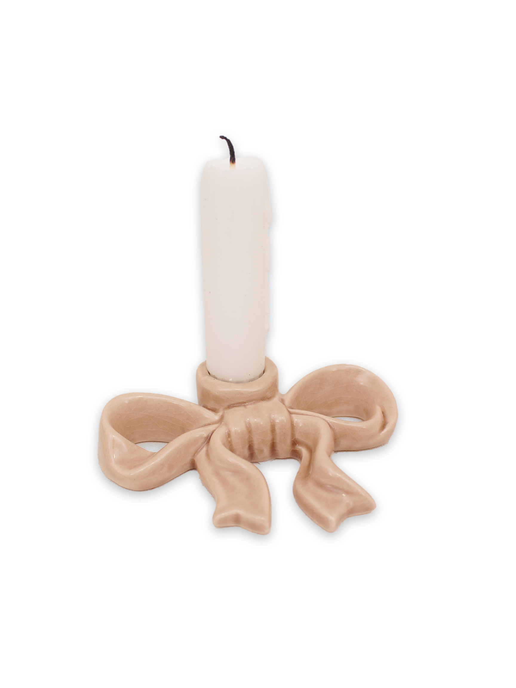 Ljusstake rosett beige liten 12 cm keramik - 4