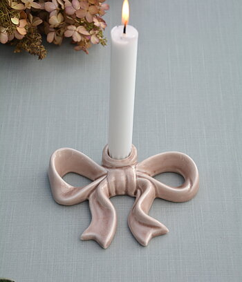 Ljusstake rosett beige liten 12 cm keramik