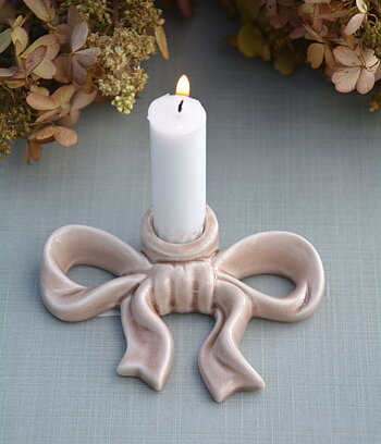 Ljusstake rosett beige stor 15 cm keramik