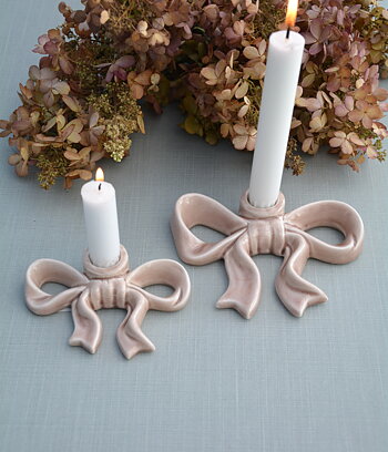 Ljusstake rosett beige stor 15 cm keramik