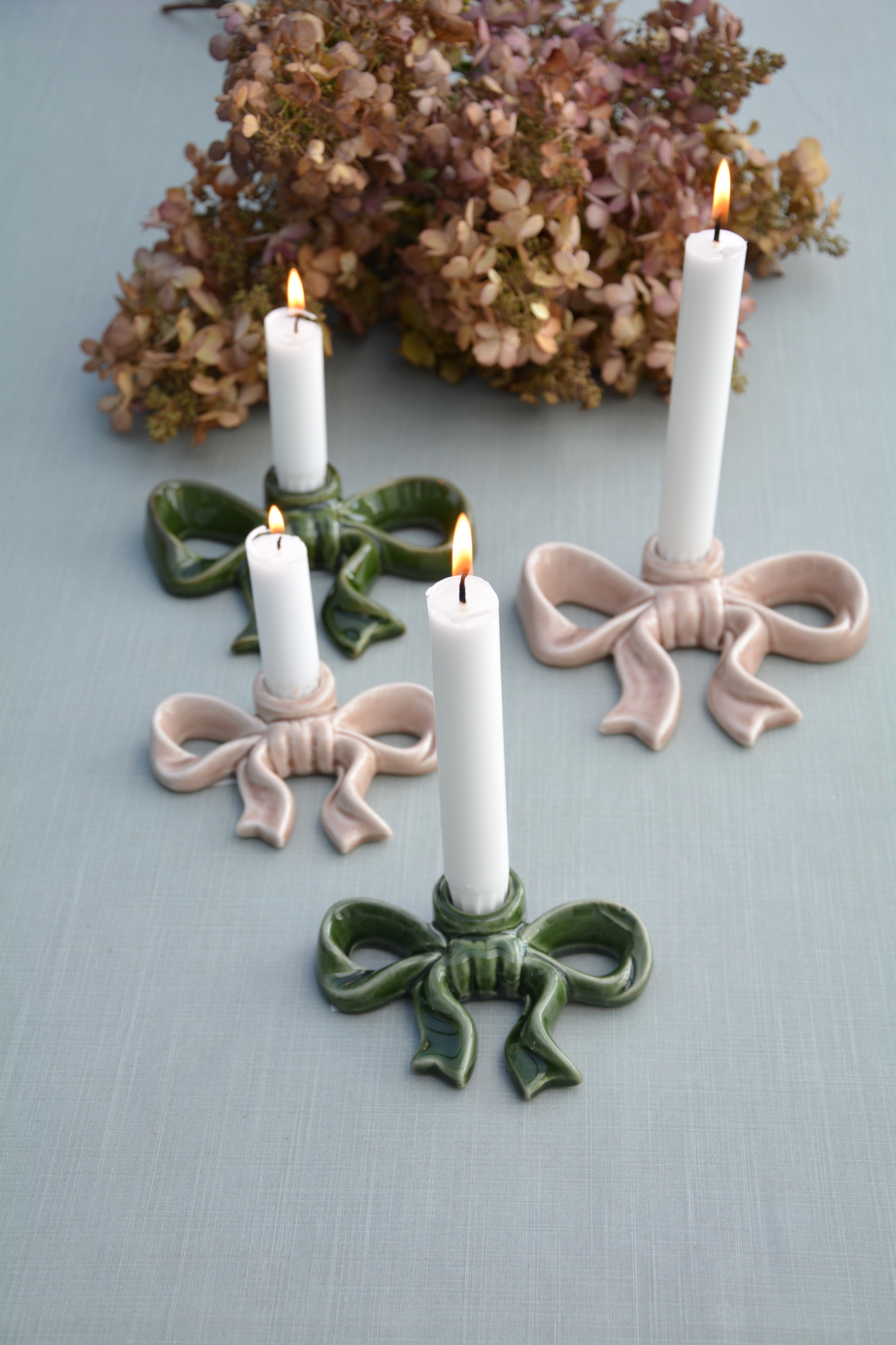 Ljusstake rosett beige stor 15 cm keramik - 3