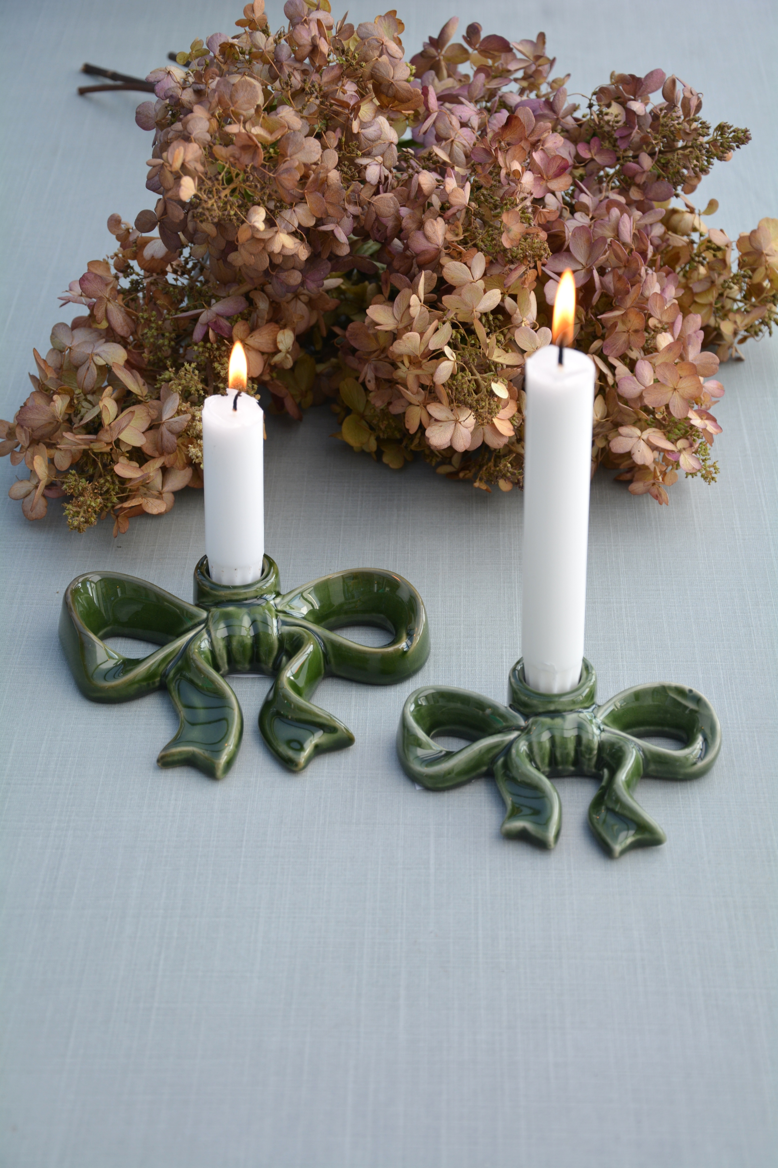 Ljusstake rosett grön stor 15 cm keramik