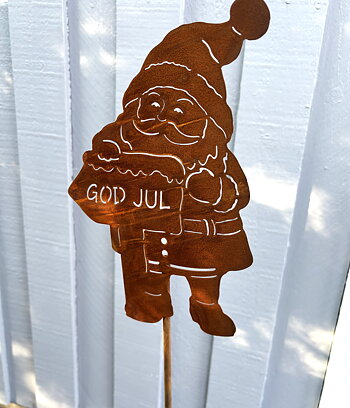 Rostig tomte GOD JUL 120 cm. Rostig plåt