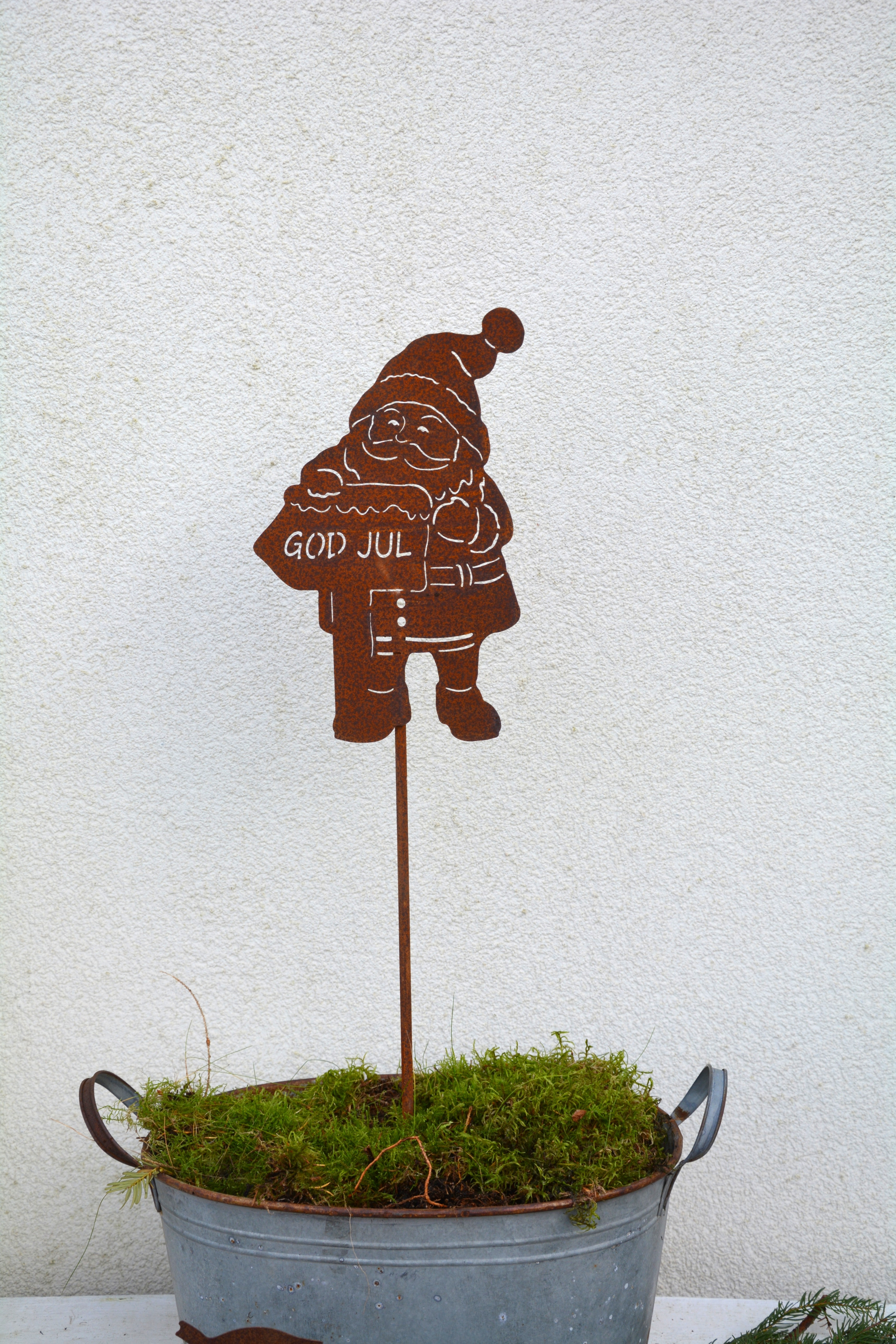Rostig tomte GOD JUL 120 cm. Rostig plåt
