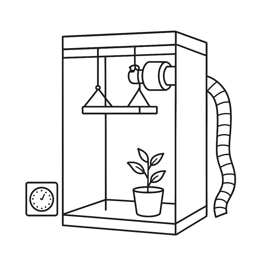 Tältpaket 80×80×180 cm LED — Startpaket med kolfilter & fläkt