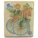 Marianne Starck (1960s) Rectangular Wall Plaque with Bike Riders 20 cm