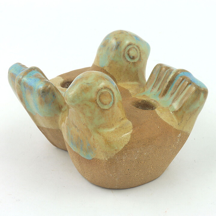 Marianne Starck (1960s) Brown/Blue Bird Couple Candleholder 8 cm