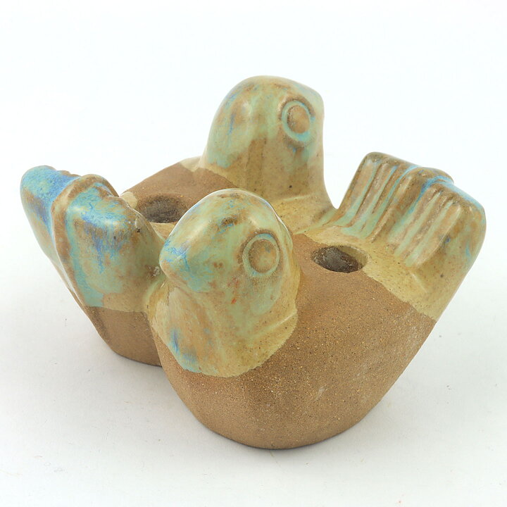 Marianne Starck (1960s) Brown/Blue Bird Couple Candleholder 8 cm