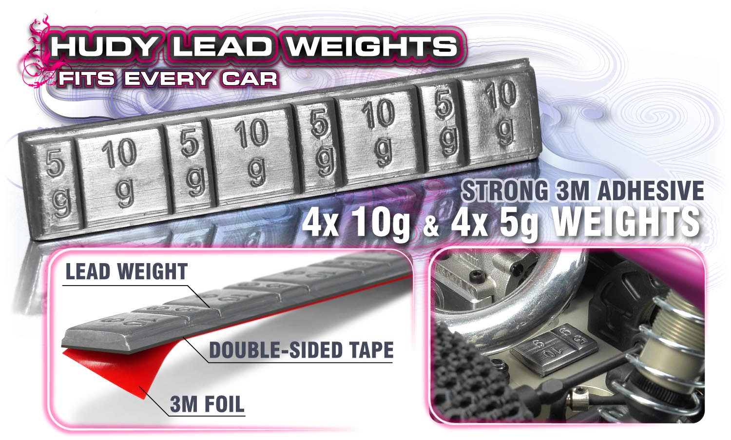 Hudy 293080 Lead Weights 4x5g & 4x10g With 3M Glue - 3