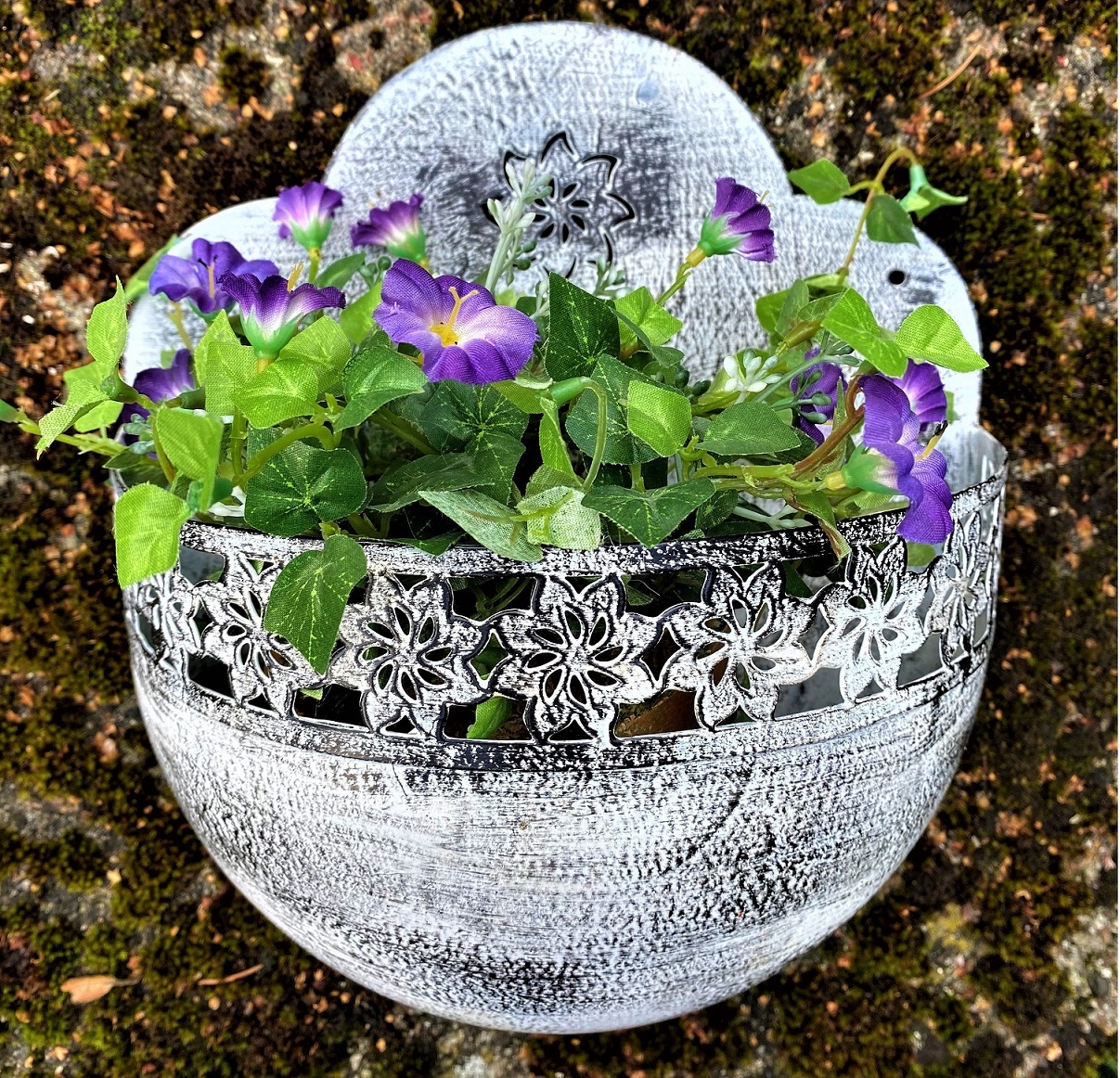 Väggkruka blomampel genombruten spets shabby chic lantlig stil Gårdsromantik - 2