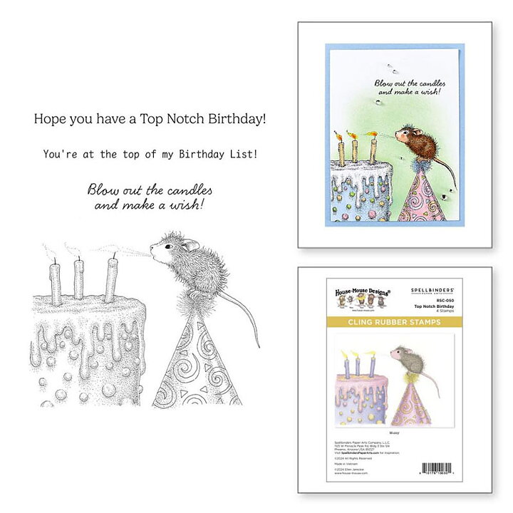 Spellbinders House Mouse Cling Rubber Stamps - Top Notch Birthday