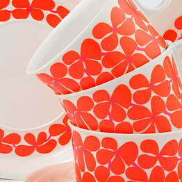 Stig Lindberg (Balett 1967) Three Plastic Cups with Red Flower Decor (2)