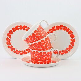 Stig Lindberg (Balett 1967) Three Plastic Cups with Red Flower Decor (2)