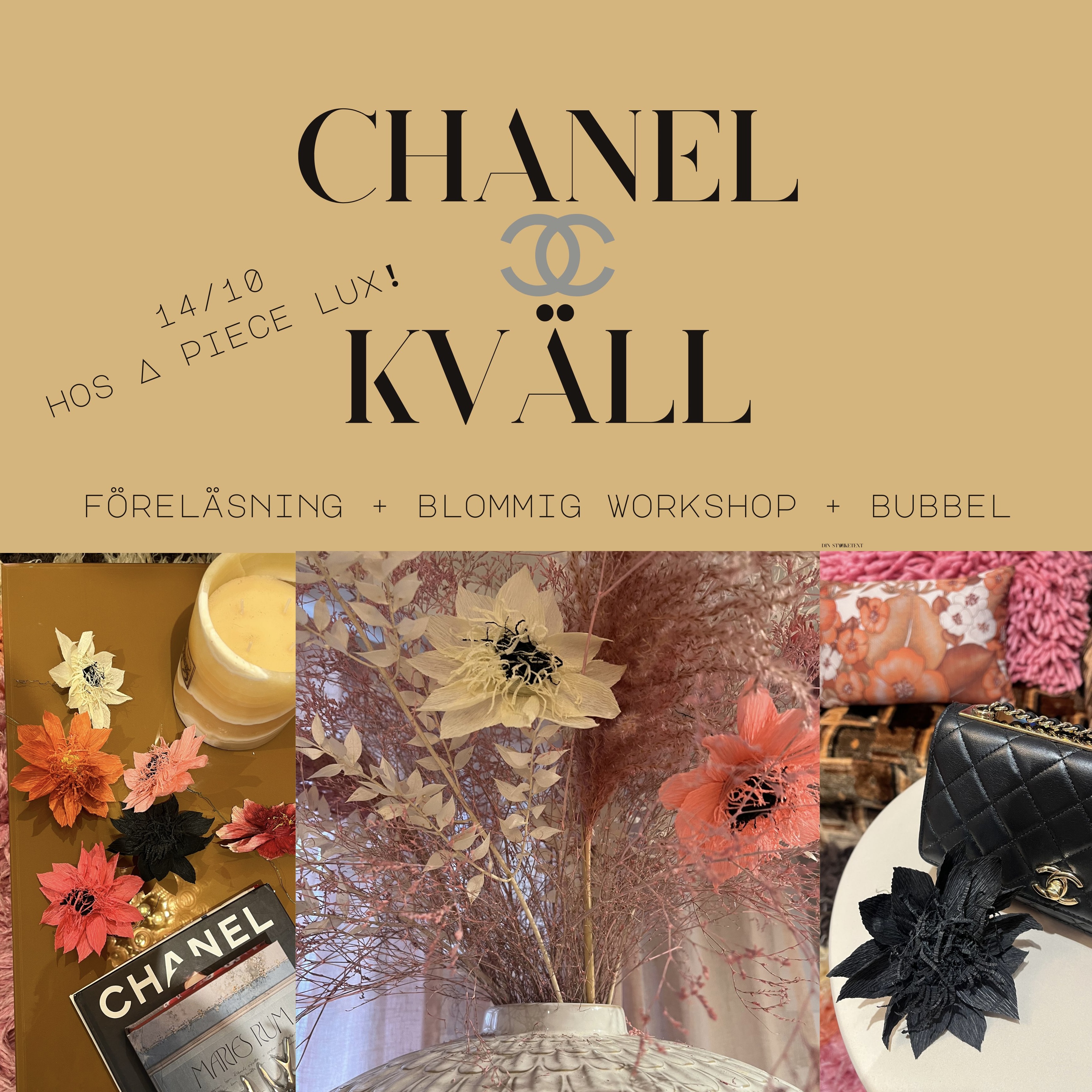 Chanel-kväll (föredrag + workshop i pappersflora) hos A Piece Lux 14/10