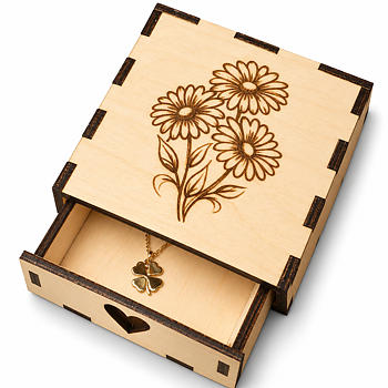 Smyckesbox i trä med blommor | Handgjord förvaringsask