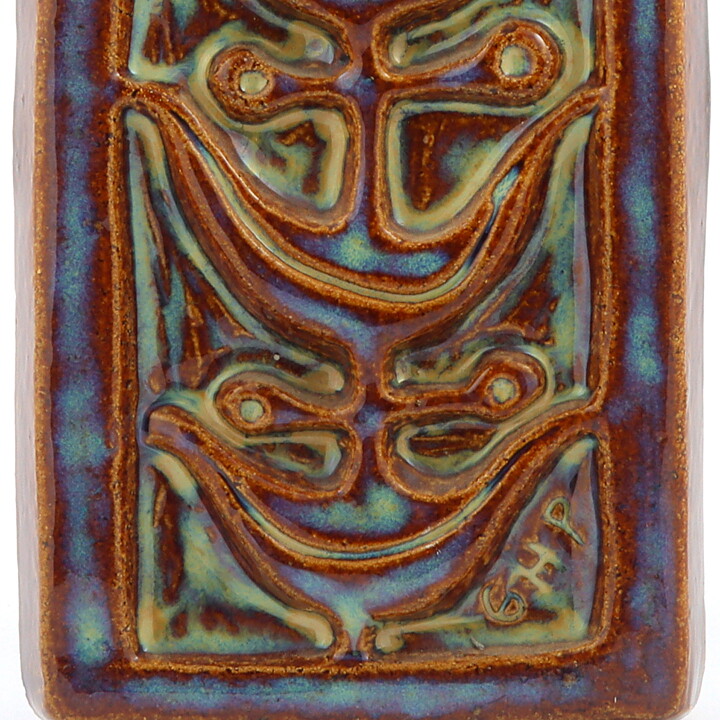 Gerd Hiort Petersen (1961) Brown/Blue Wall Plaque with Flower Motif 39 cm
