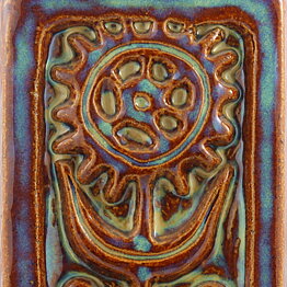 Gerd Hiort Petersen (1961) Brown/Blue Wall Plaque with Flower Motif 39 cm