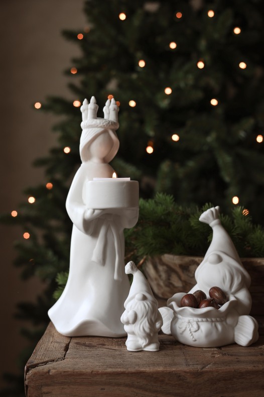 Mr Santa med hjärta | 4x3x8 cm | Tomte | Vit - Keramik | Majas Cottage - 4